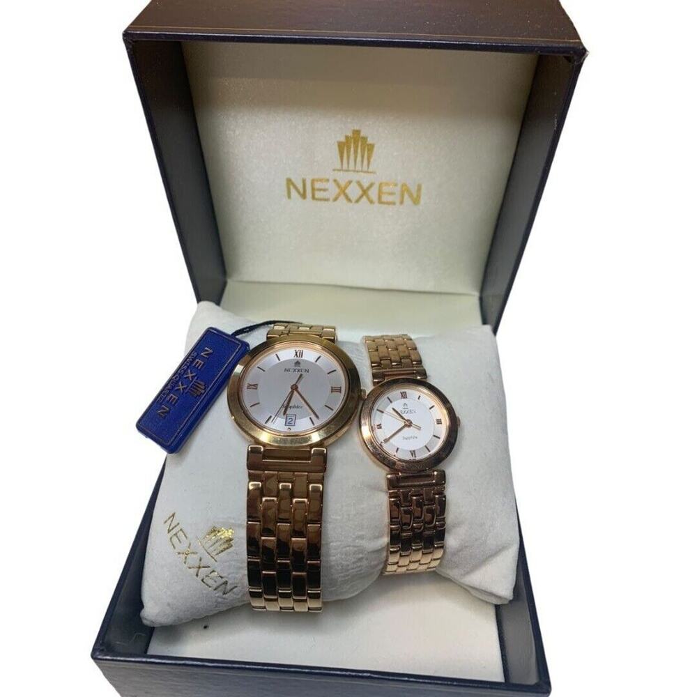 Nexxen Rose Gold Plated His and Her Watch Set in Box Sapphire Crystal